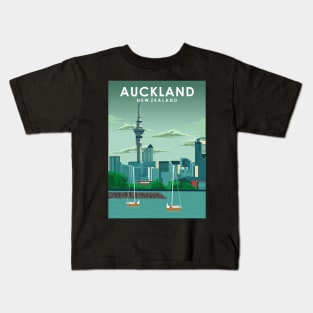 Auckland New Zealand Vintage Minimal Retro Travel Poster Kids T-Shirt